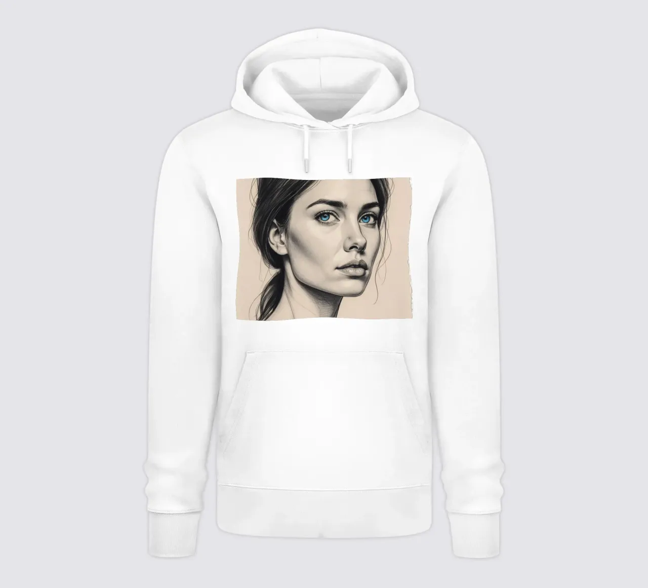 Elegante retrato de mujer con llamativos ojos azules sudadera con capucha de DesignDoodle