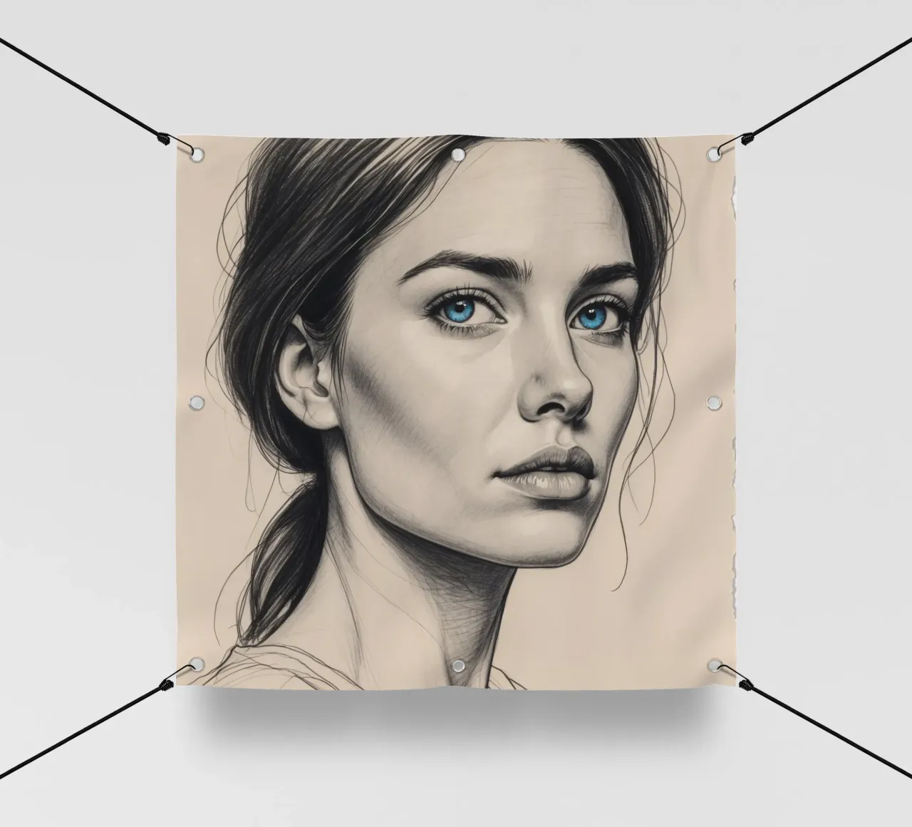 Portrait élégant d'une femme aux yeux bleus remarquables bâche pvc de DesignDoodle