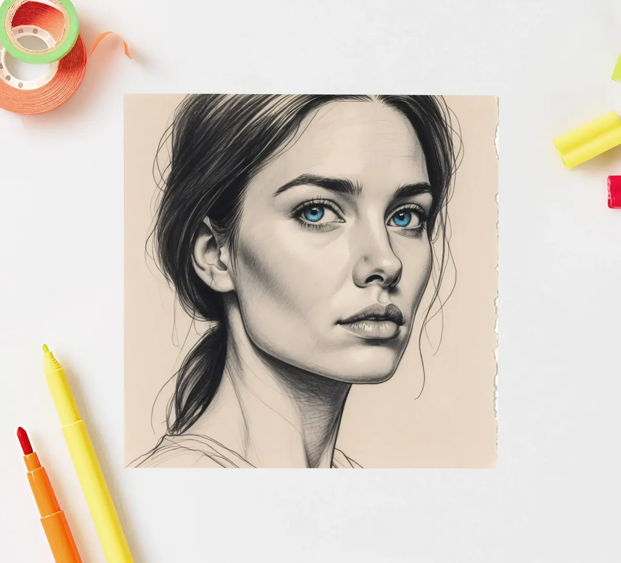 Portrait élégant d'une femme aux yeux bleus remarquables autocollant de DesignDoodle