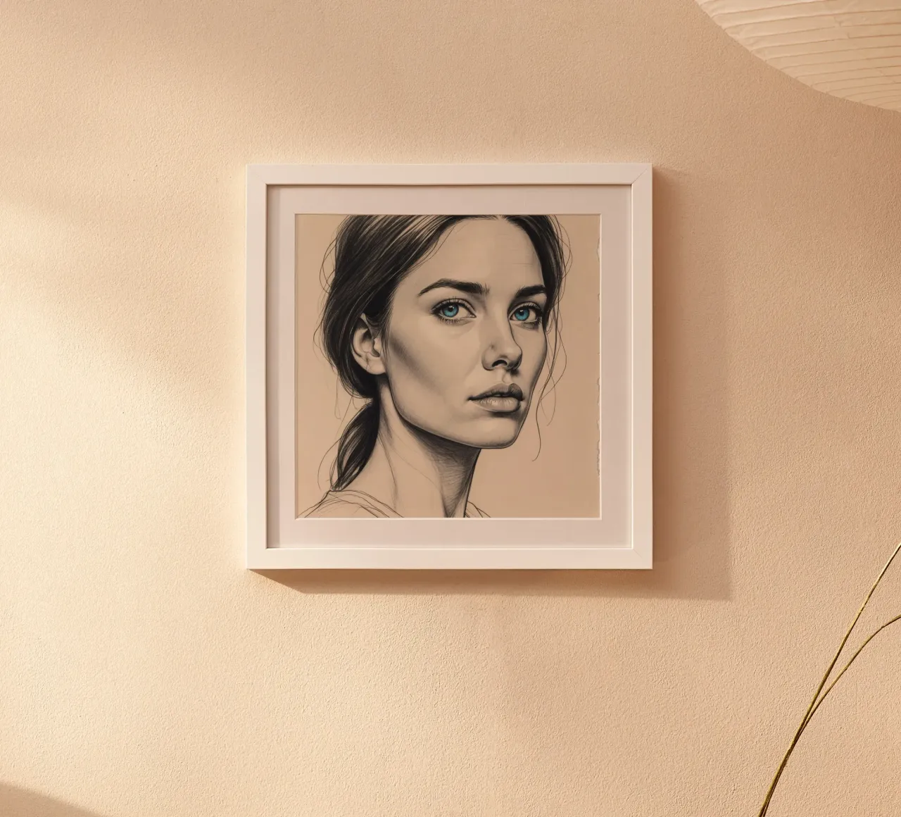 Portrait élégant d'une femme aux yeux bleus remarquables hahnemühle de DesignDoodle