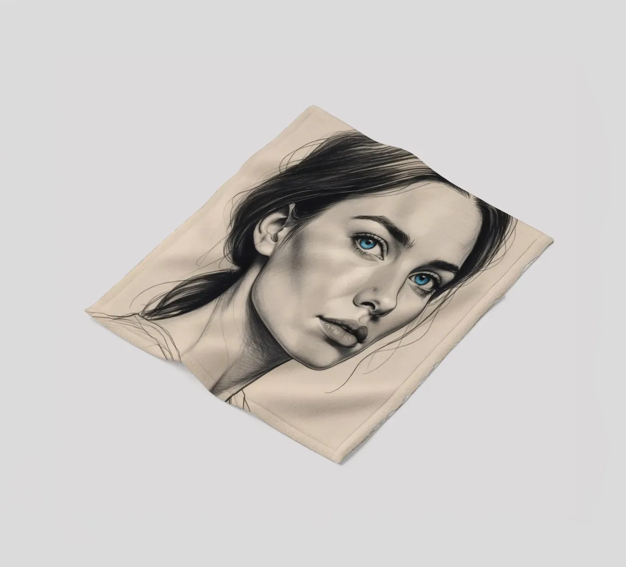 Elegant portrait of a woman with striking blue eyes fleece blanket by DesignDoodle
