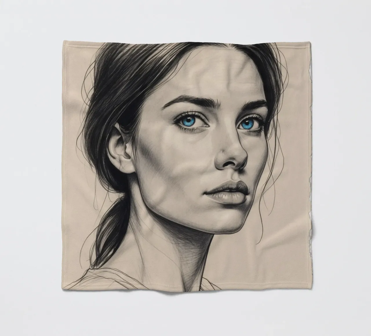Elegant portrait of a woman with striking blue eyes fleece blanket by DesignDoodle