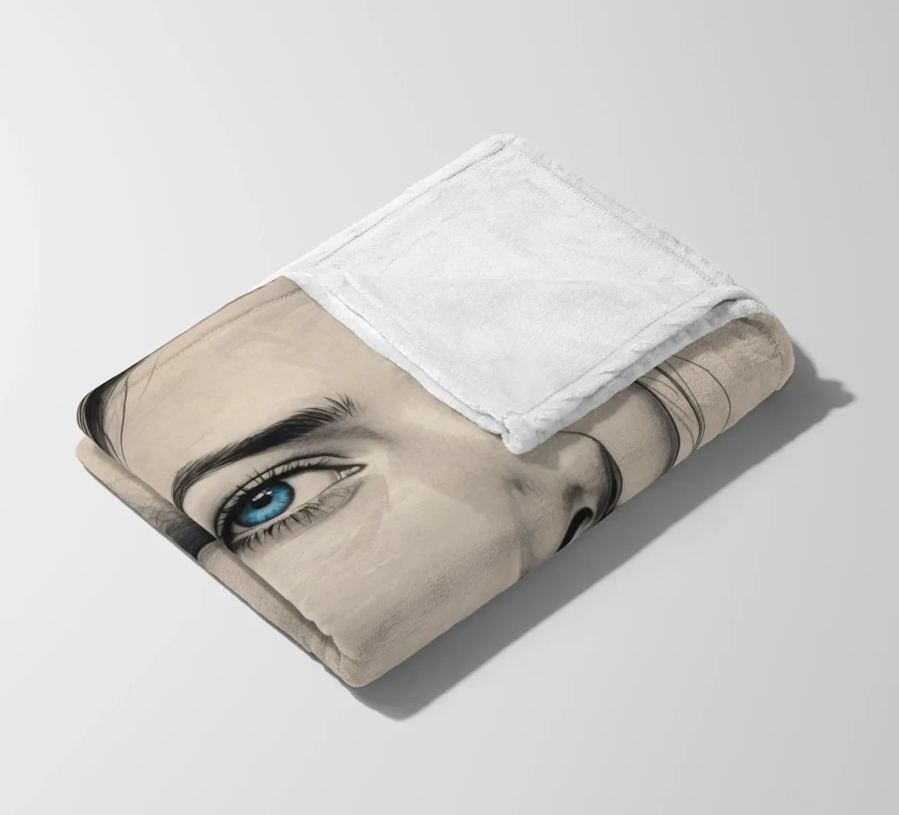 Elegant portrait of a woman with striking blue eyes fleece blanket by DesignDoodle