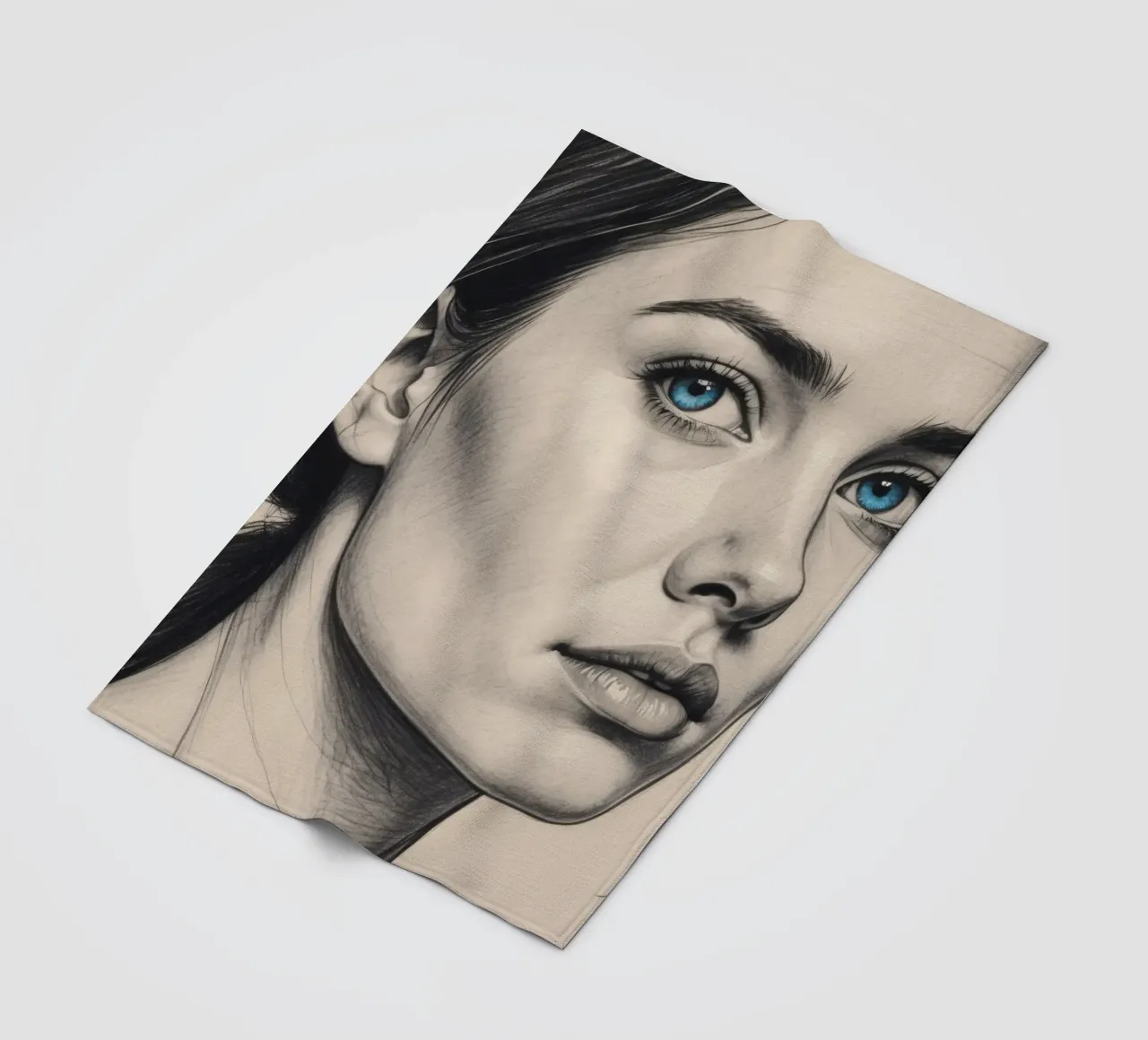 Elegant portrait of a woman with striking blue eyes fleece blanket by DesignDoodle