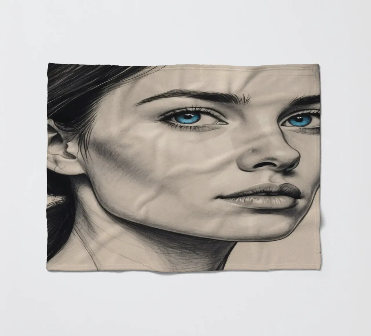 Elegant portrait of a woman with striking blue eyes fleece blanket by DesignDoodle