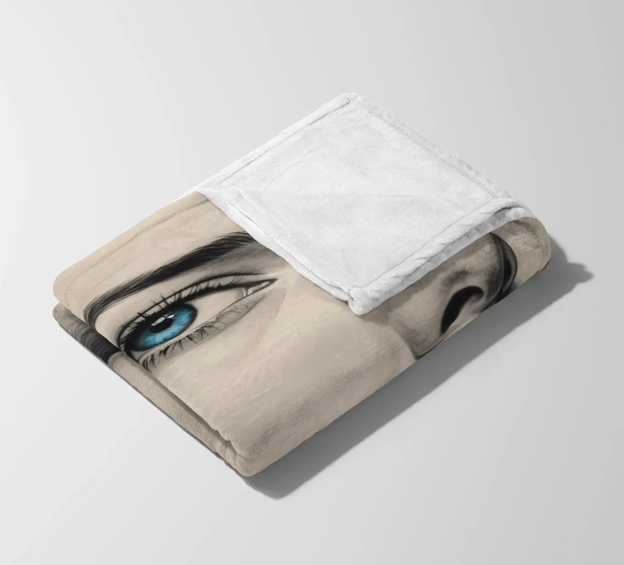 Elegant portrait of a woman with striking blue eyes fleece blanket by DesignDoodle