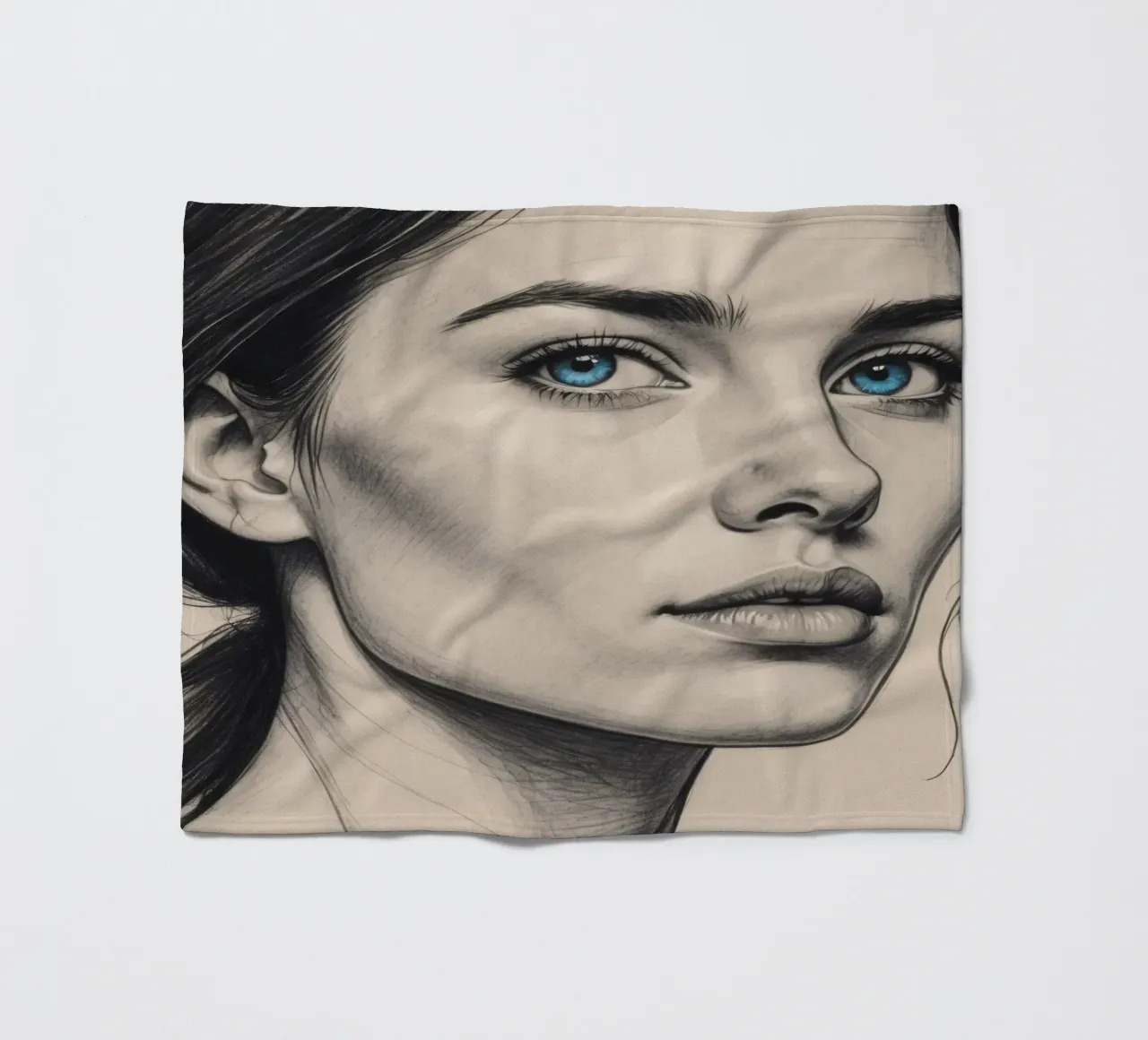 Elegant portrait of a woman with striking blue eyes fleece blanket by DesignDoodle