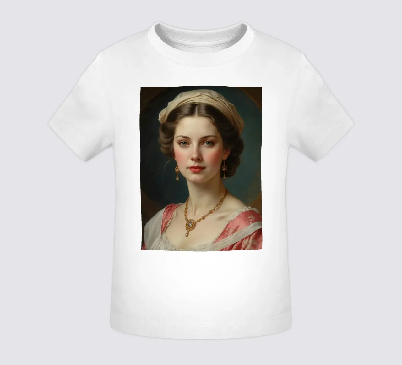 Giovane donna elegante in abito storico con gioielli in posa maglietta neonato da DesignDoodle