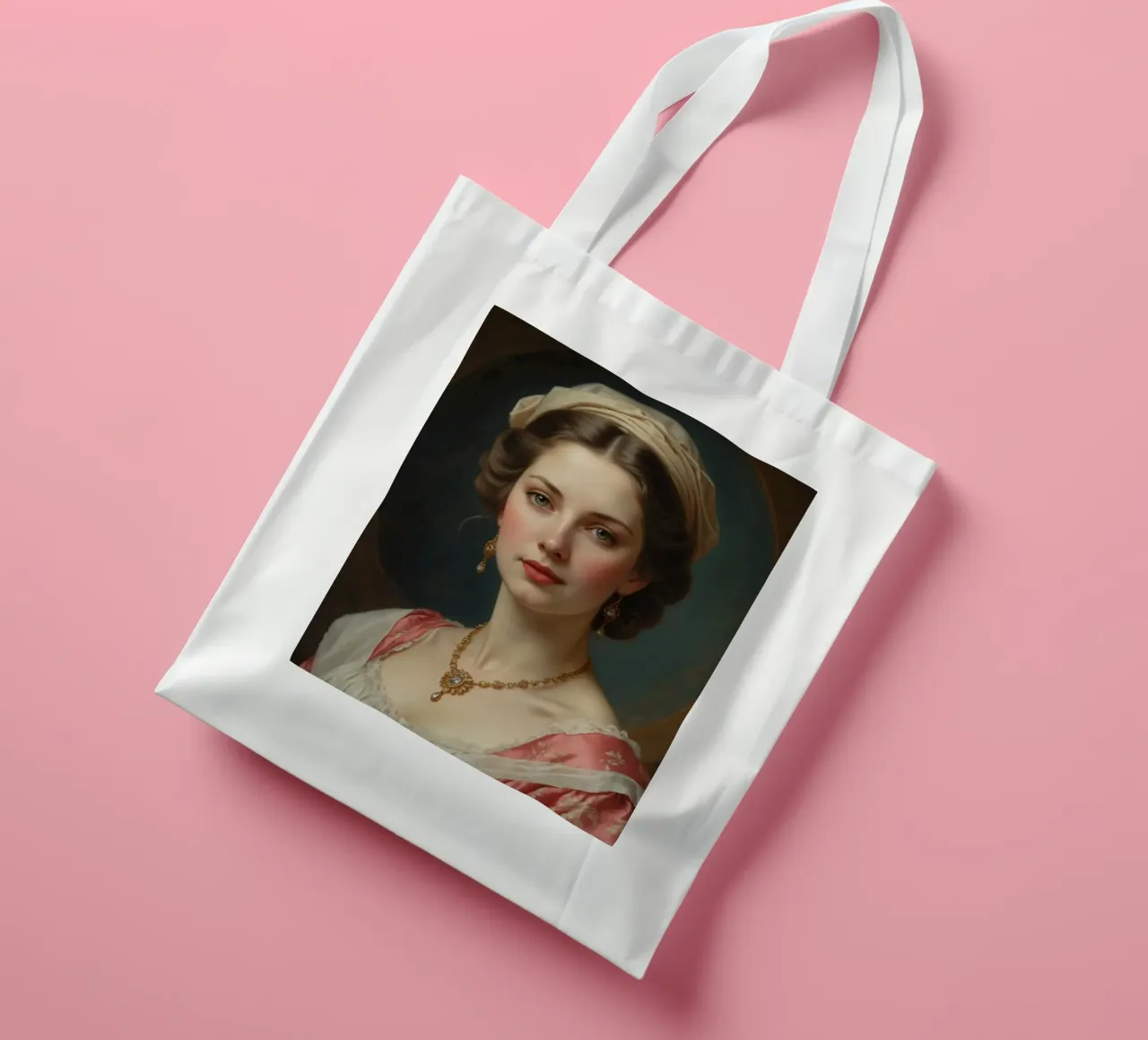 Elegant young woman in historical attire with jewelry posed tote bag by DesignDoodle