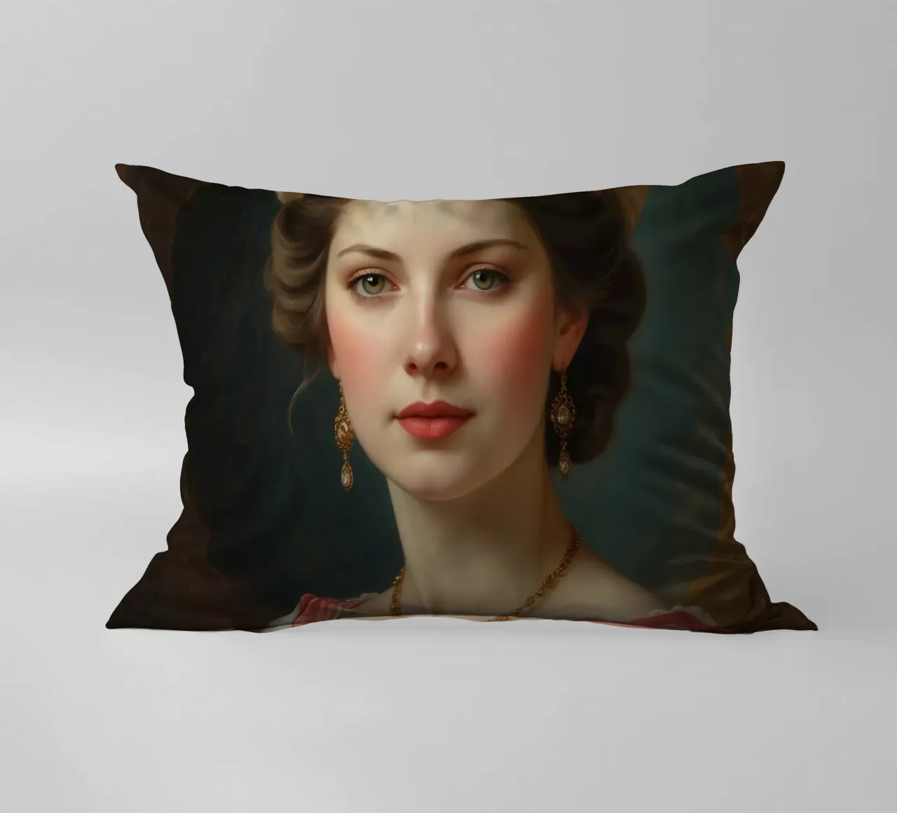 Giovane donna elegante in abito storico con gioielli in posa cuscino da DesignDoodle