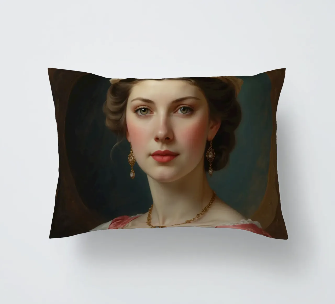 Giovane donna elegante in abito storico con gioielli in posa cuscino da DesignDoodle