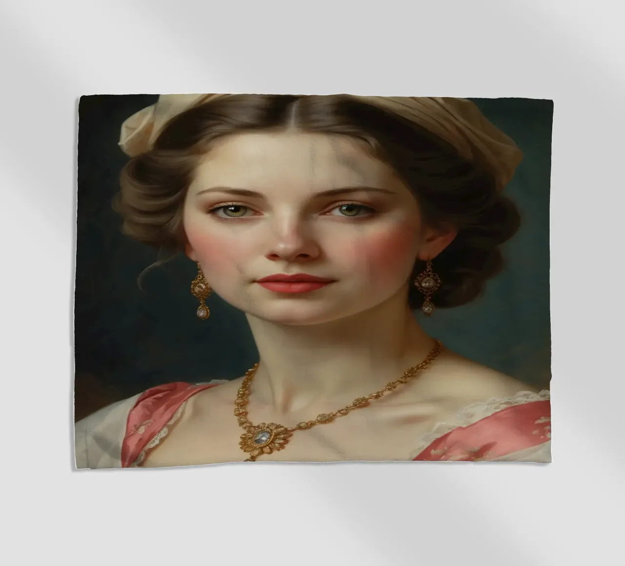 Giovane donna elegante in abito storico con gioielli in posa telo mare da DesignDoodle
