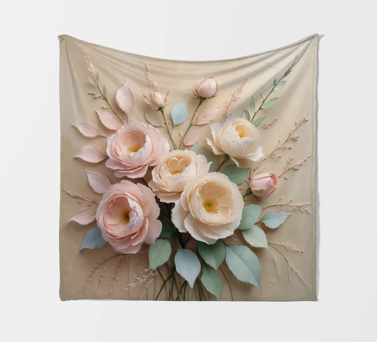Composizione floreale splendidamente realizzata con tenui colori pastello. coperta in pile da DesignDoodle