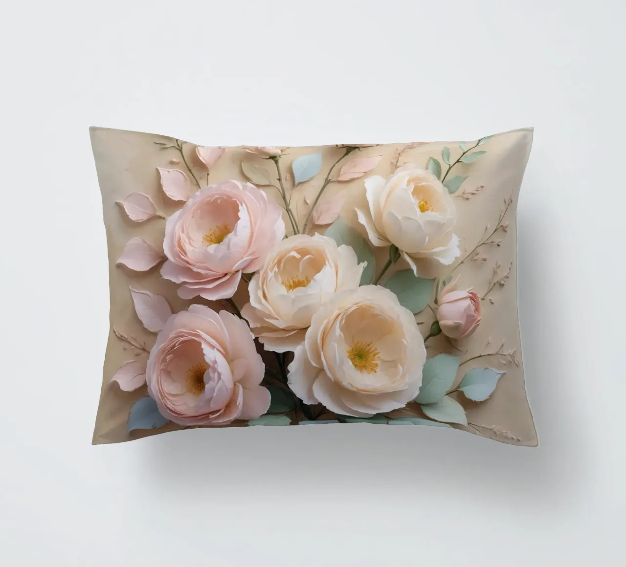 Composizione floreale splendidamente realizzata con tenui colori pastello. cuscino da DesignDoodle