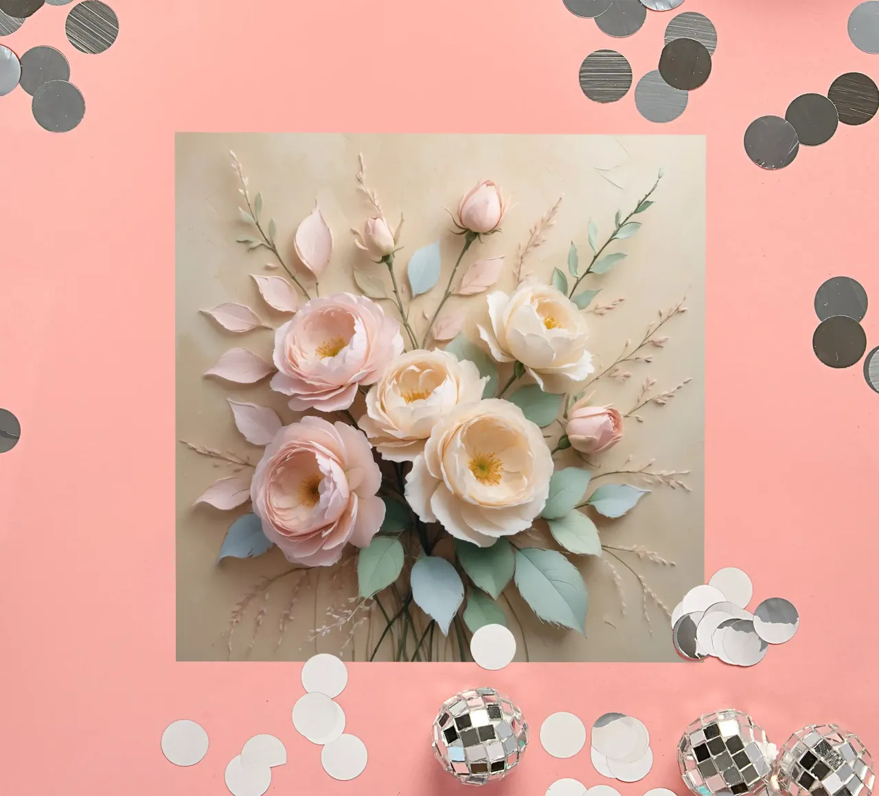 Composizione floreale splendidamente realizzata con tenui colori pastello. adesivo da DesignDoodle