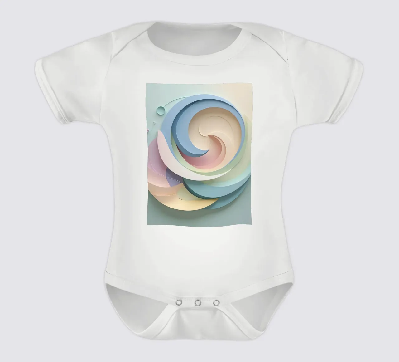 Swirling pastel patterns create a mesmerizing display short-sleeve baby romper by DesignDoodle
