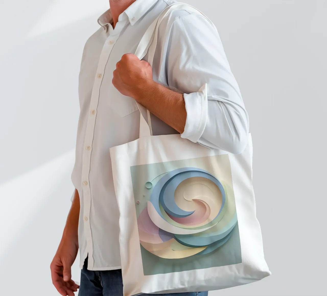 Swirling pastel patterns create a mesmerizing display tote bag by DesignDoodle
