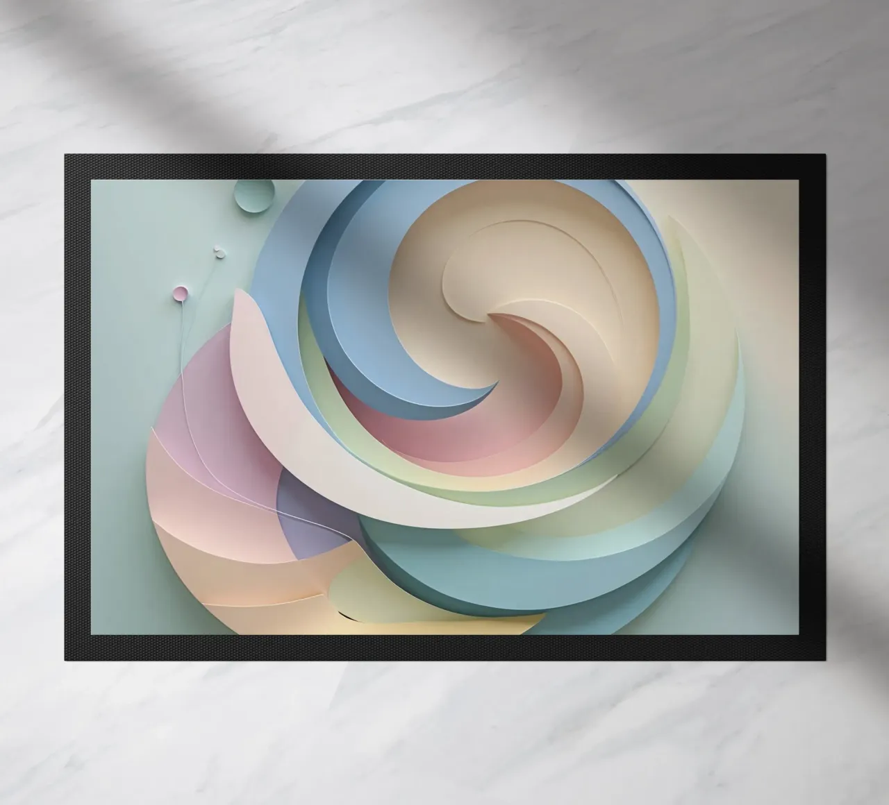 Swirling pastel patterns create a mesmerizing display doormat by DesignDoodle