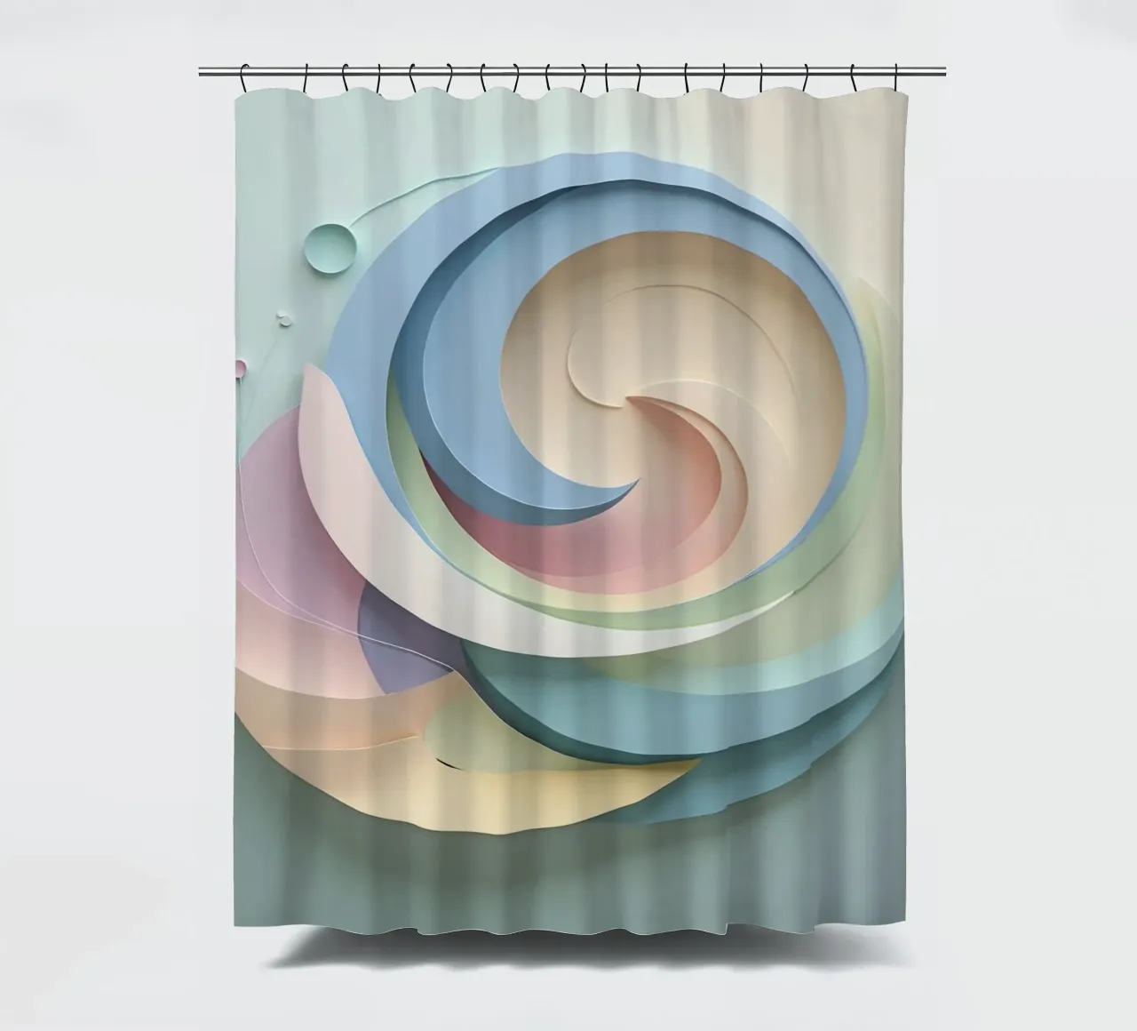 Swirling pastel patterns create a mesmerizing display shower curtain by DesignDoodle