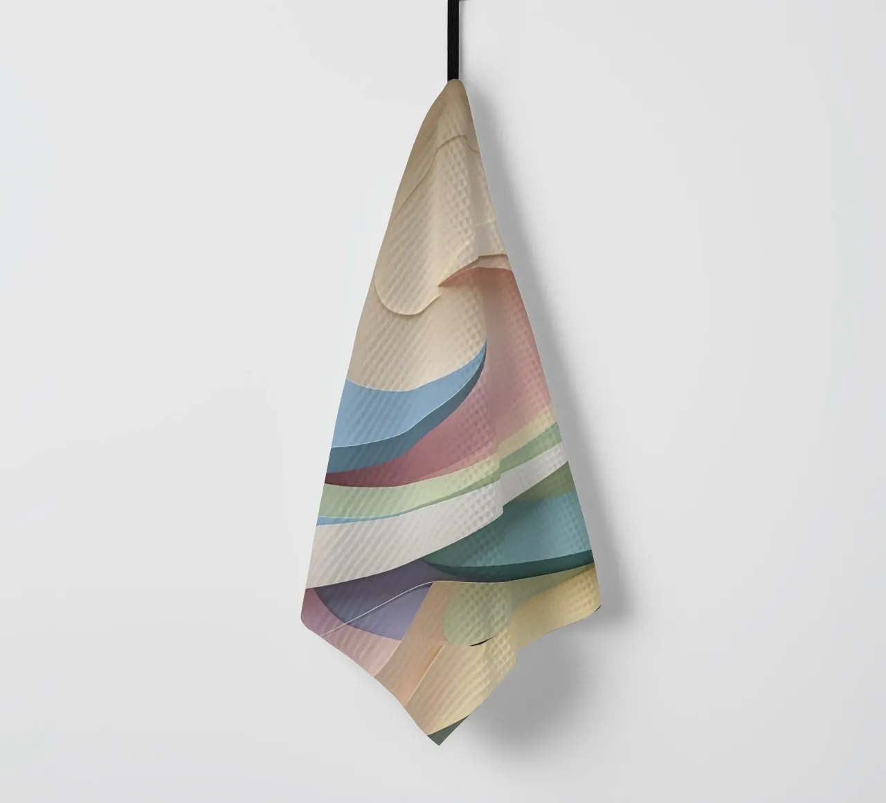 Swirling pastel patterns create a mesmerizing display tea towel by DesignDoodle