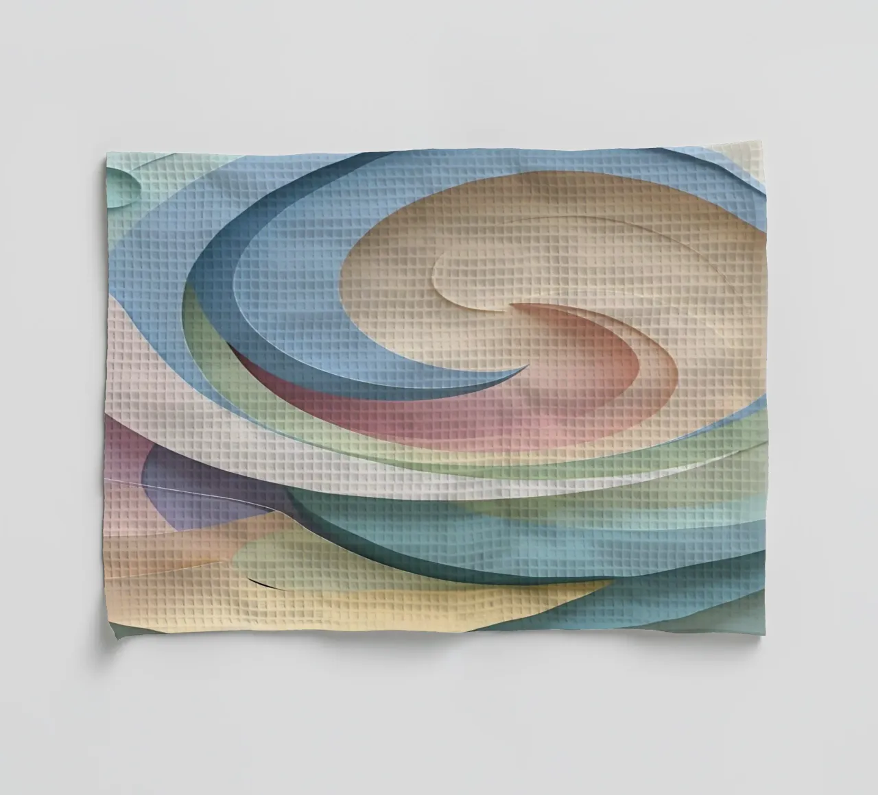 Swirling pastel patterns create a mesmerizing display tea towel by DesignDoodle