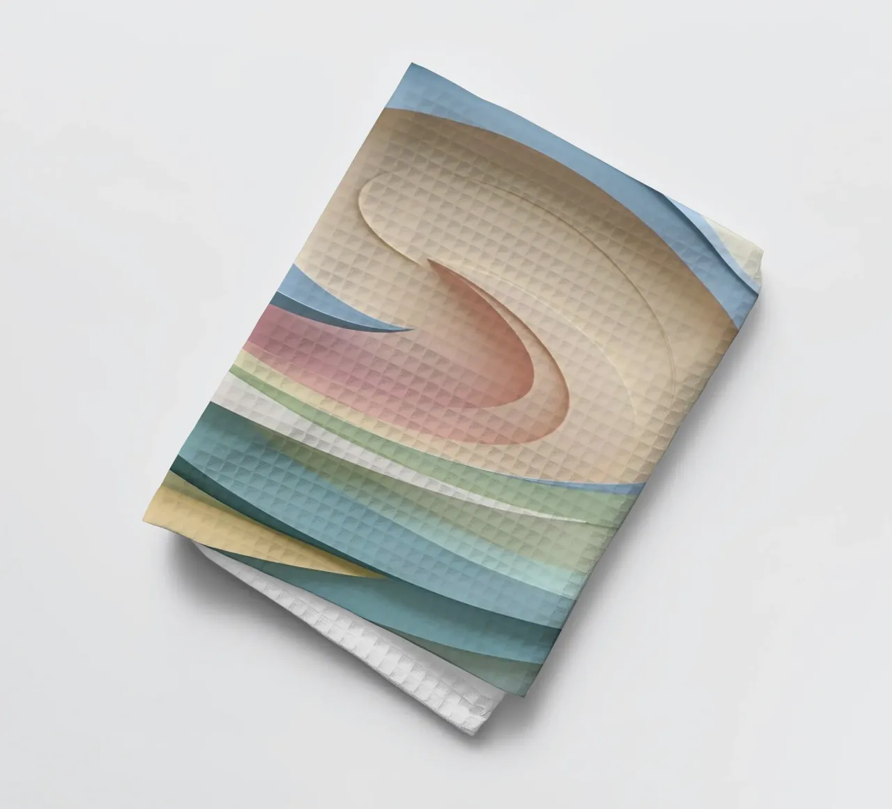 Swirling pastel patterns create a mesmerizing display tea towel by DesignDoodle