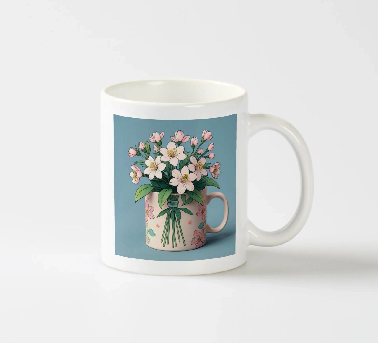 Brightly colored mug holds a bouquet of delicate flowers ceramic mug by DesignDoodle