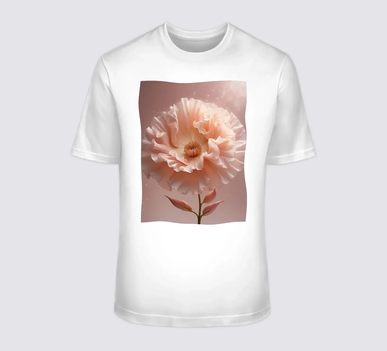Delicate pink flower with ruffled petals illuminated in soft t-shirt by DesignDoodle