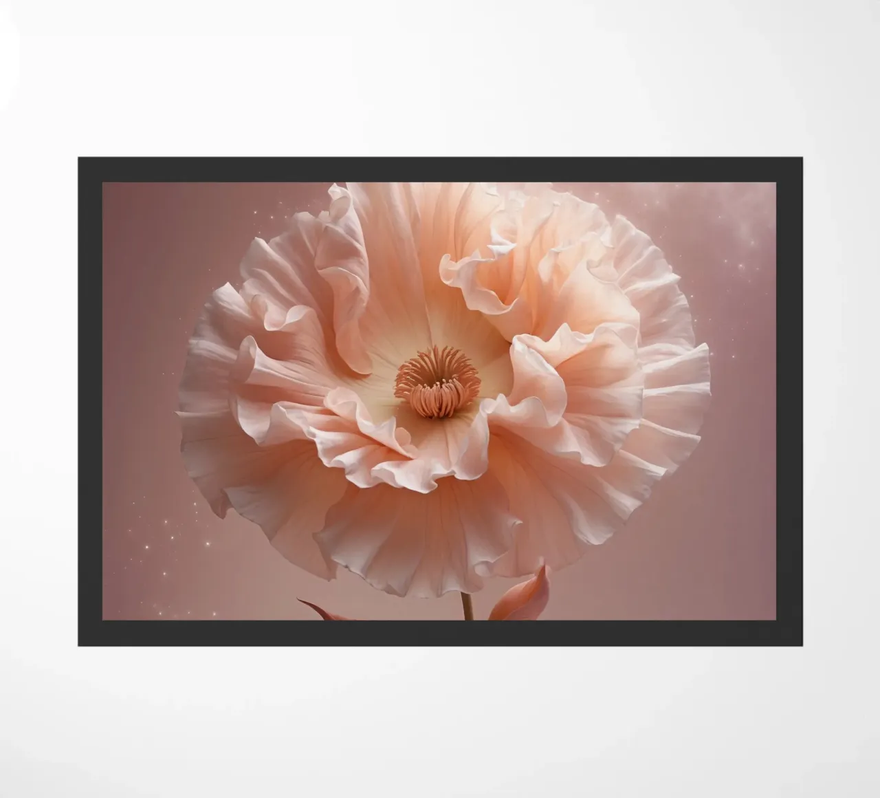 Delicate pink flower with ruffled petals illuminated in soft doormat by DesignDoodle