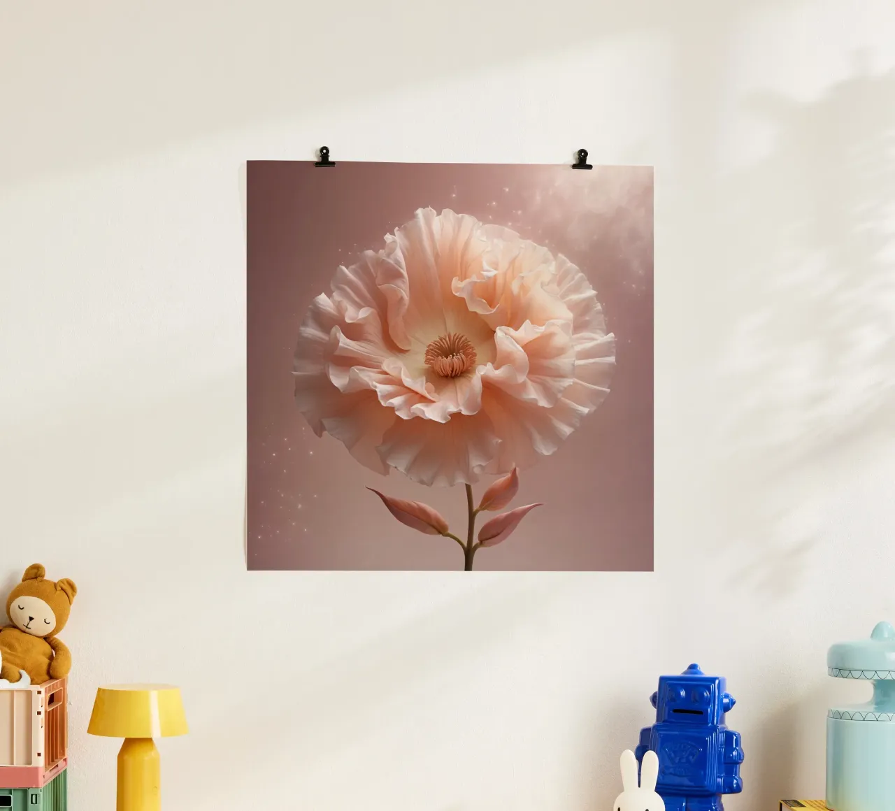 Delicate pink flower with ruffled petals illuminated in soft hahnemühle by DesignDoodle