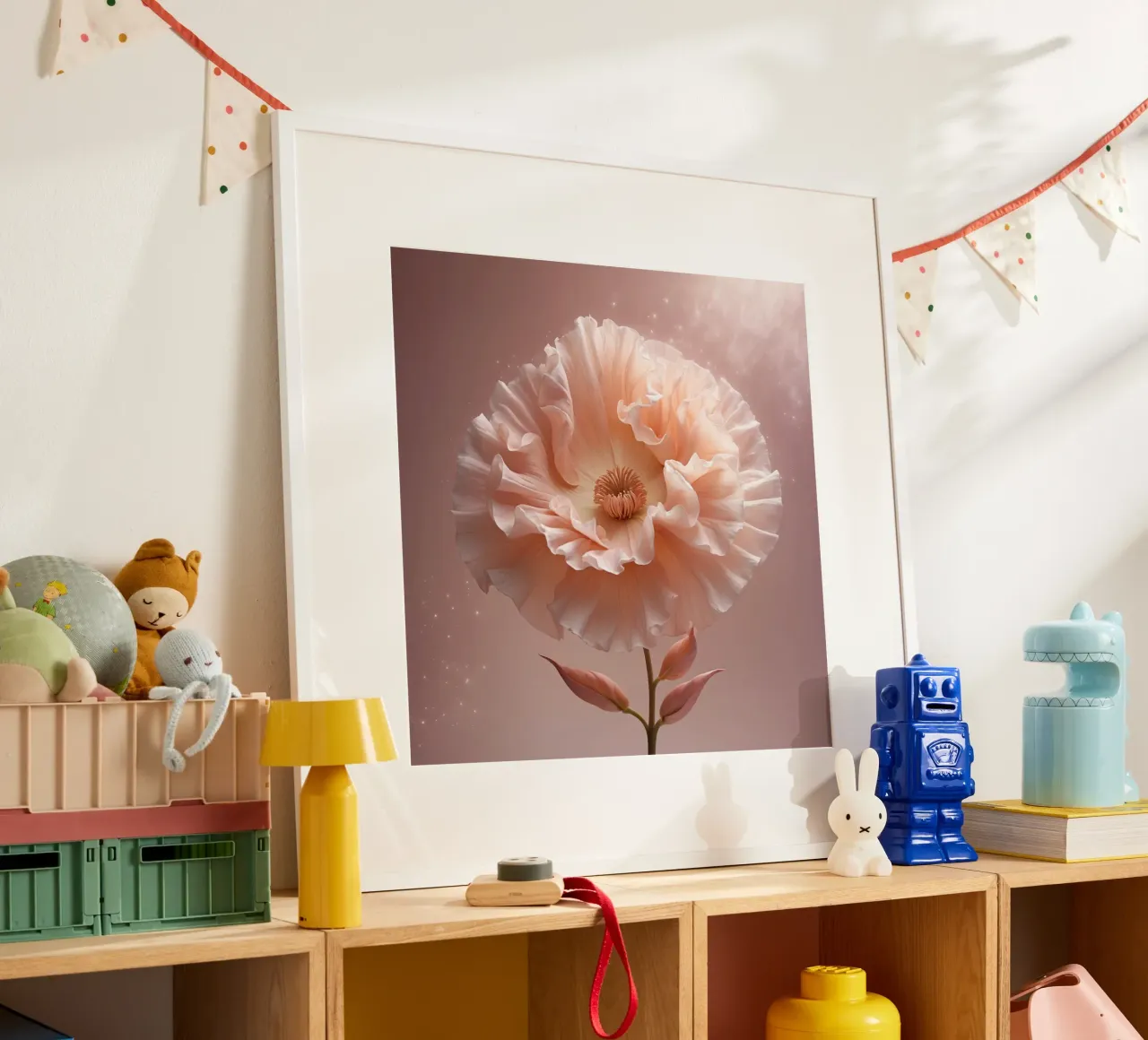 Delicate pink flower with ruffled petals illuminated in soft hahnemühle by DesignDoodle