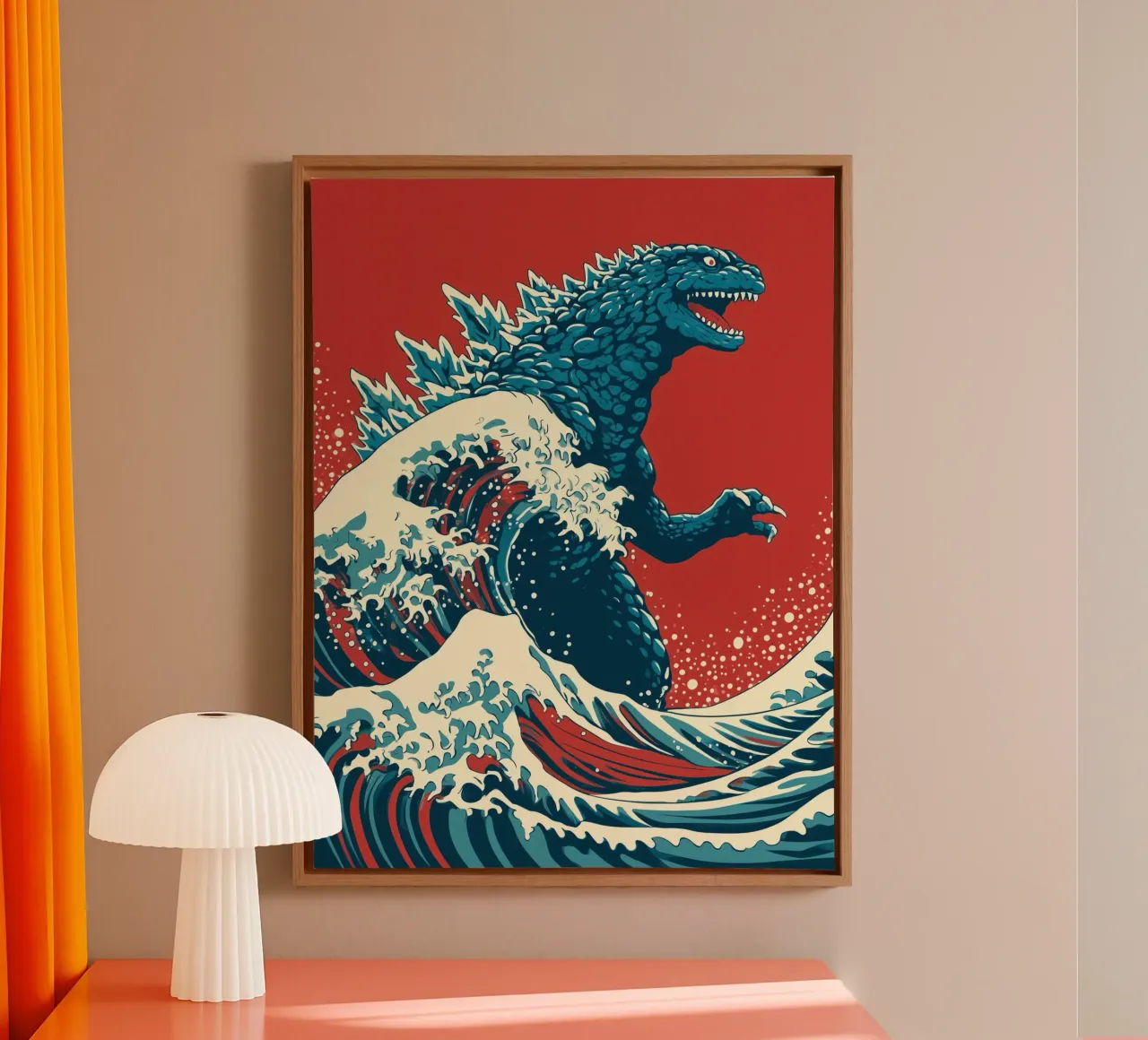 Godzilla in the Great Wave of Kanagawa | Hokusai Pop Art canvas with Floater frame by Autofocus