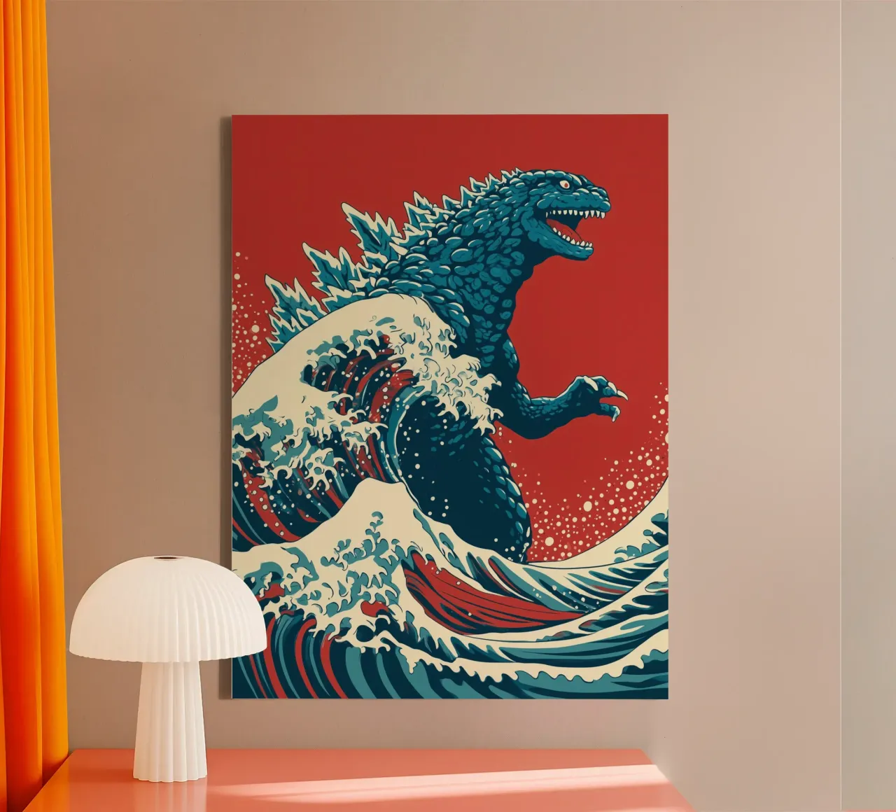 Godzilla in the Great Wave of Kanagawa | Hokusai Pop Art canvas with Floater frame by Autofocus