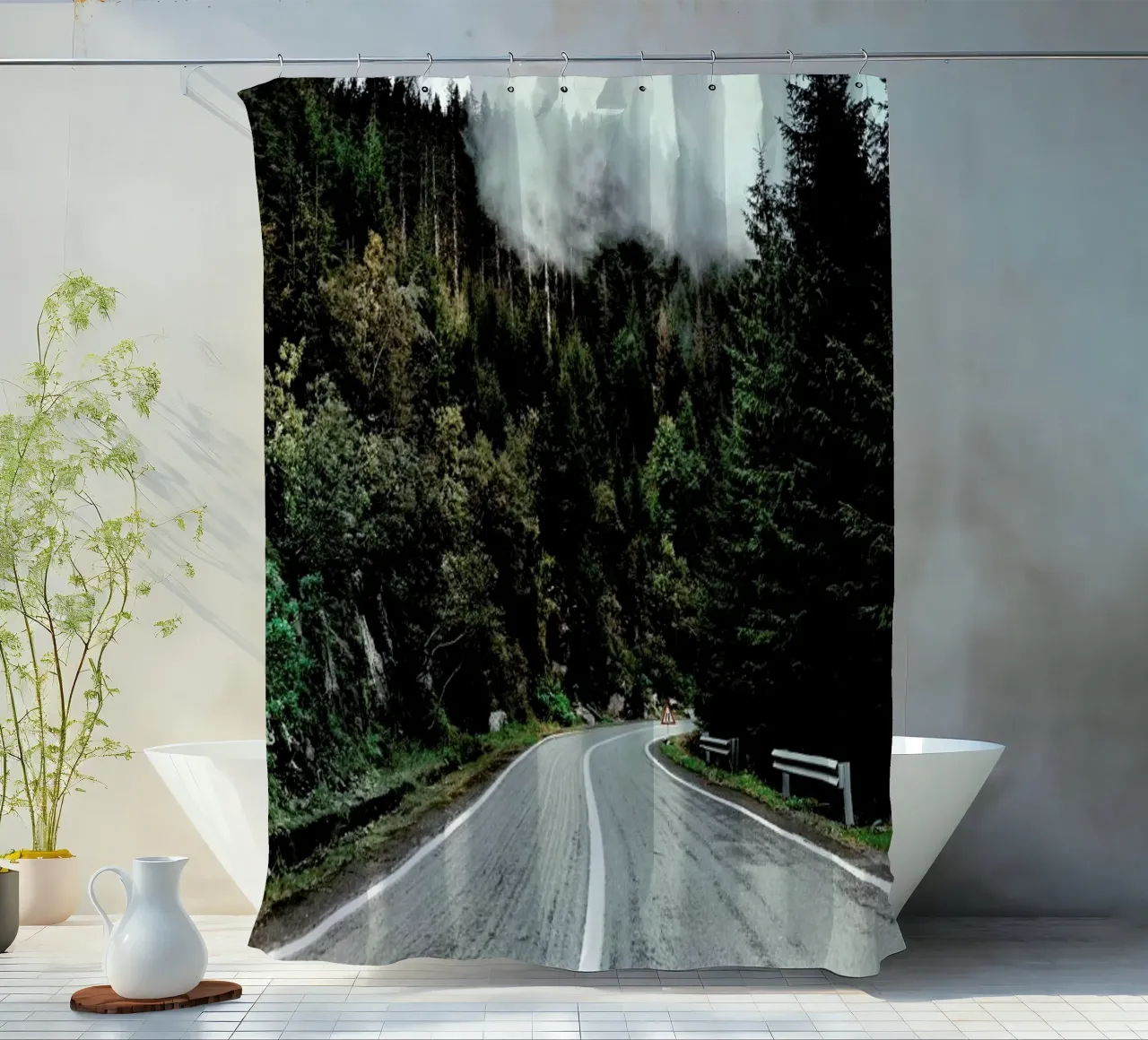 Street In The Forest shower curtain by Sebastian Hilgetag