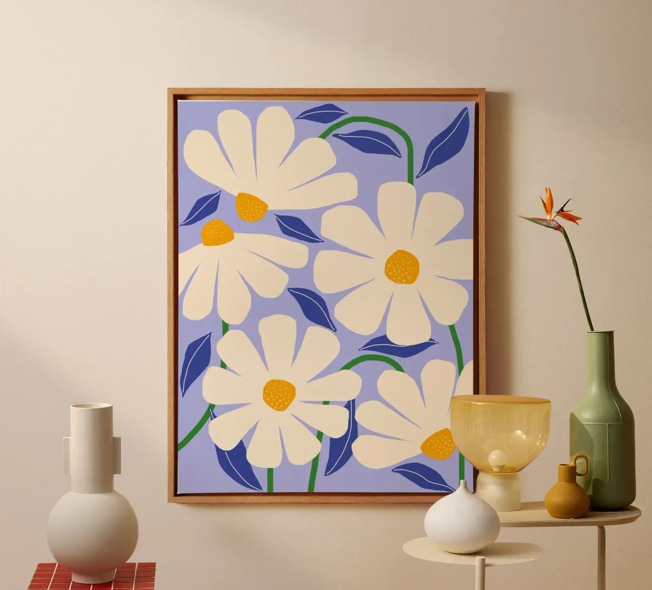 Wild Daisies - periwinkle tela con Cornice a cassetta da Gale Switzer