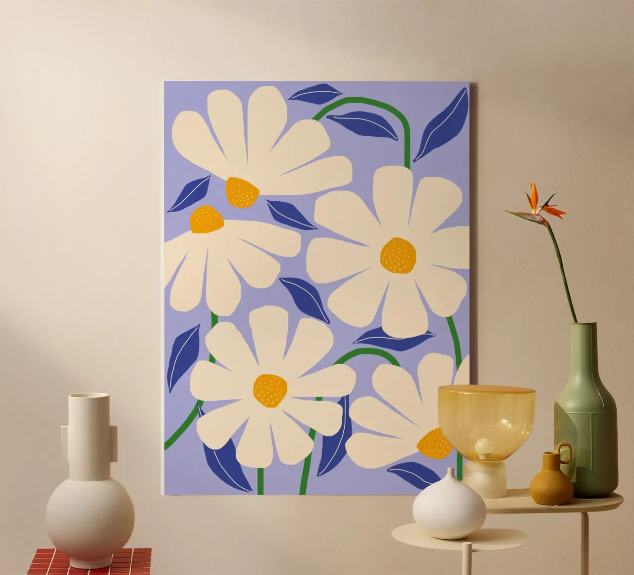 Wild Daisies - periwinkle tela con Cornice a cassetta da Gale Switzer