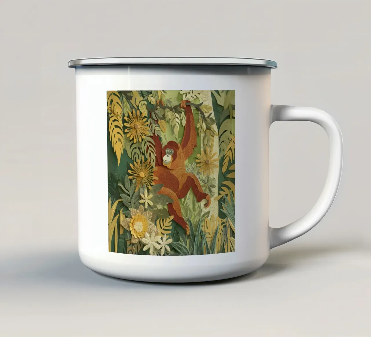 Orangutan Jungle Collage Art Vintage Tropical Botanical tazza in smalto da Modern Muse