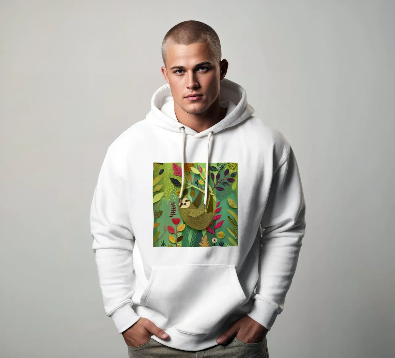 Bradipo Giungla Collage Art Vintage Tropicale Botanico Fauna Selvatica felpa con cappuccio da Modern Muse