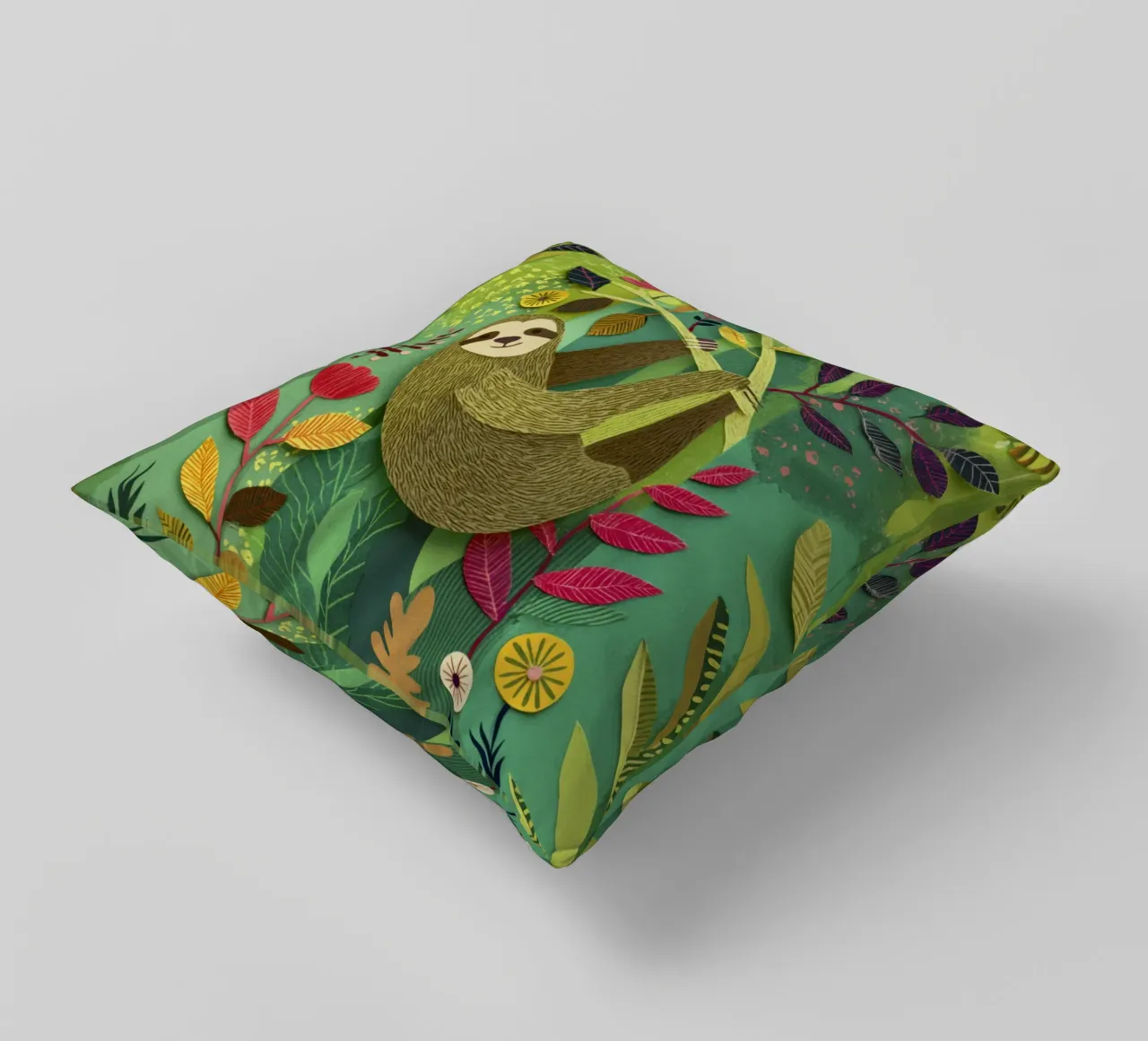 Bradipo Giungla Collage Art Vintage Tropicale Botanico Fauna Selvatica cuscino da Modern Muse