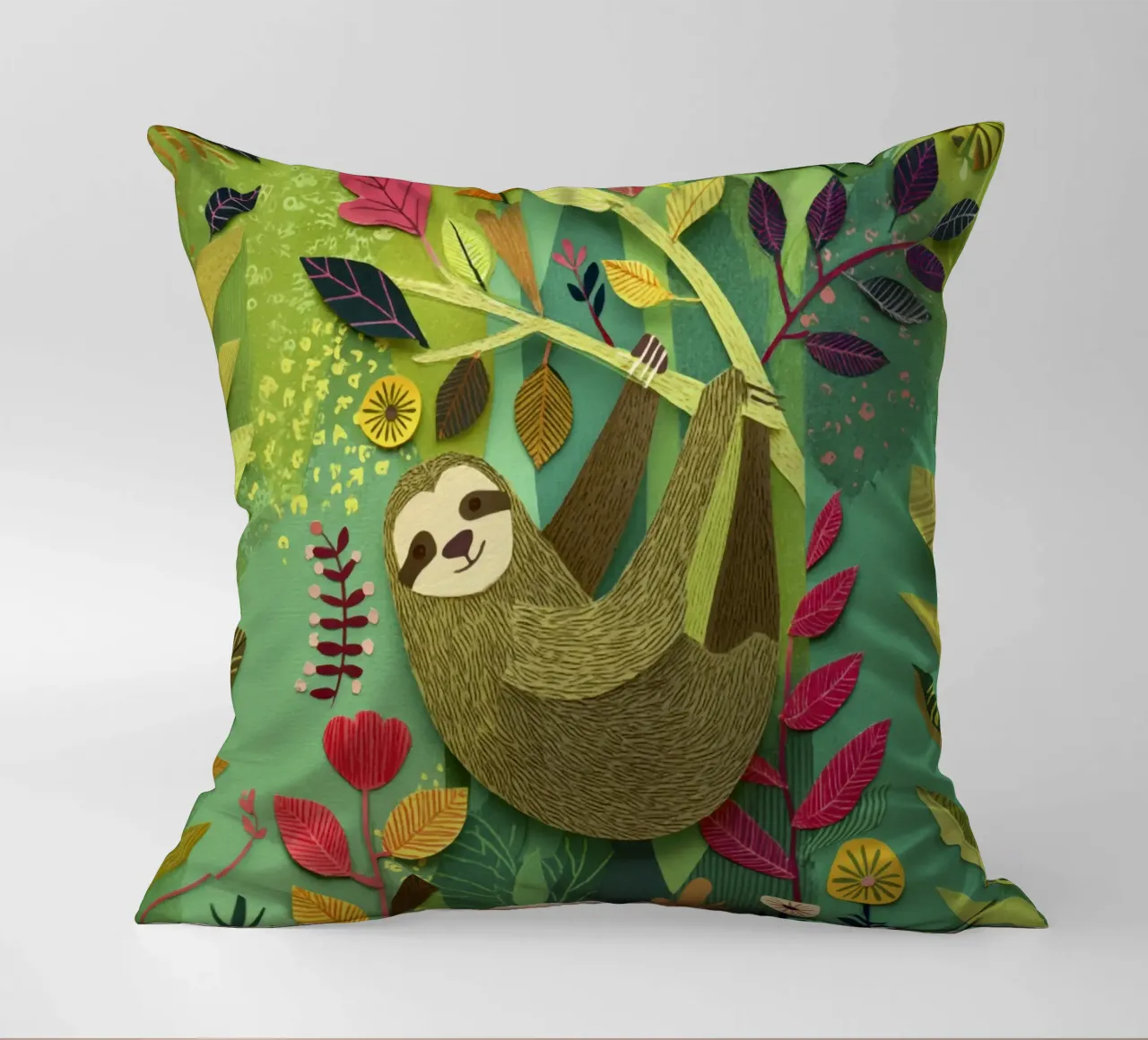 Bradipo Giungla Collage Art Vintage Tropicale Botanico Fauna Selvatica cuscino da Modern Muse