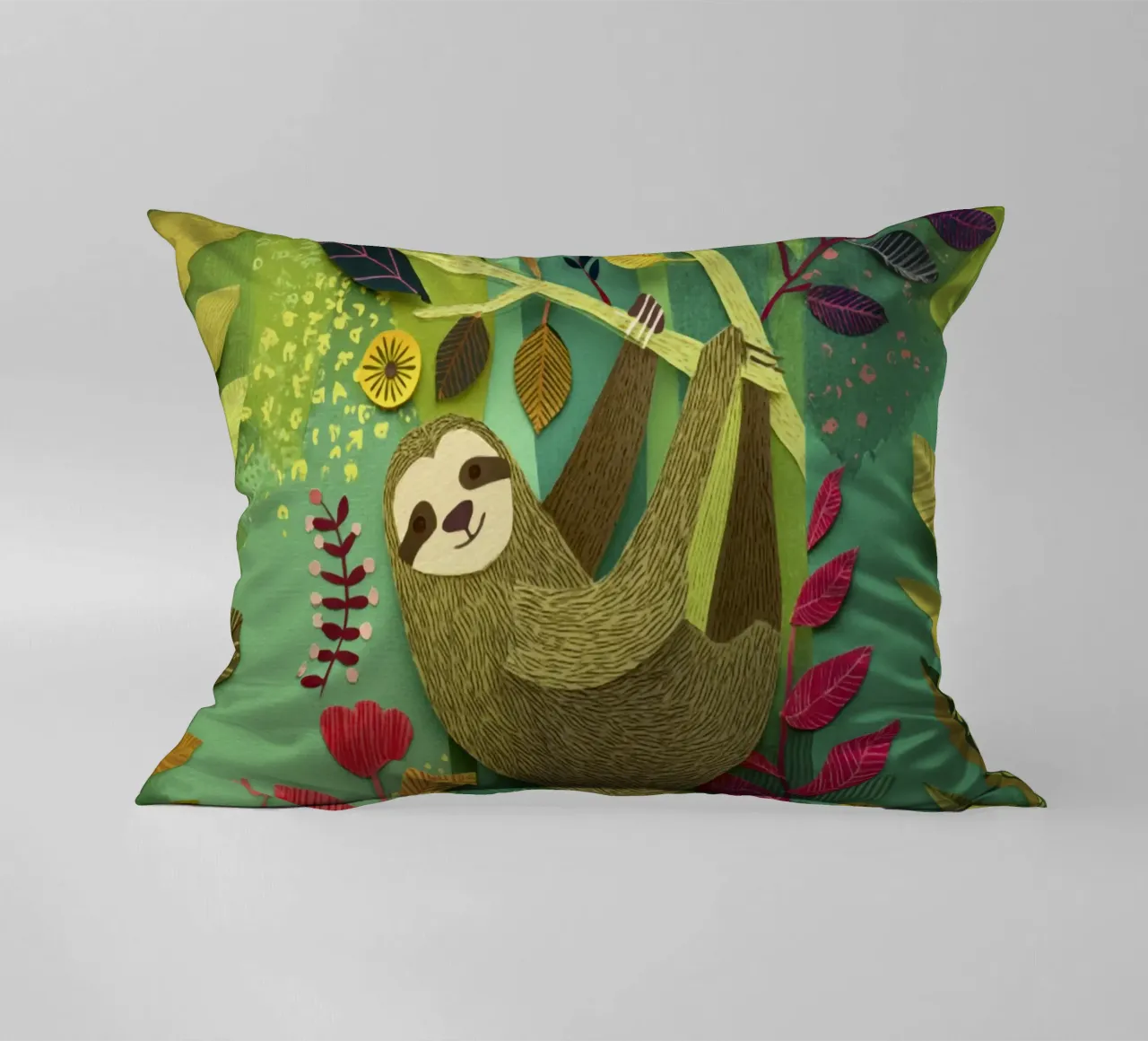 Bradipo Giungla Collage Art Vintage Tropicale Botanico Fauna Selvatica cuscino da Modern Muse