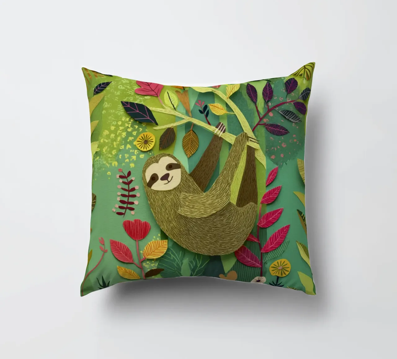 Bradipo Giungla Collage Art Vintage Tropicale Botanico Fauna Selvatica cuscino da Modern Muse