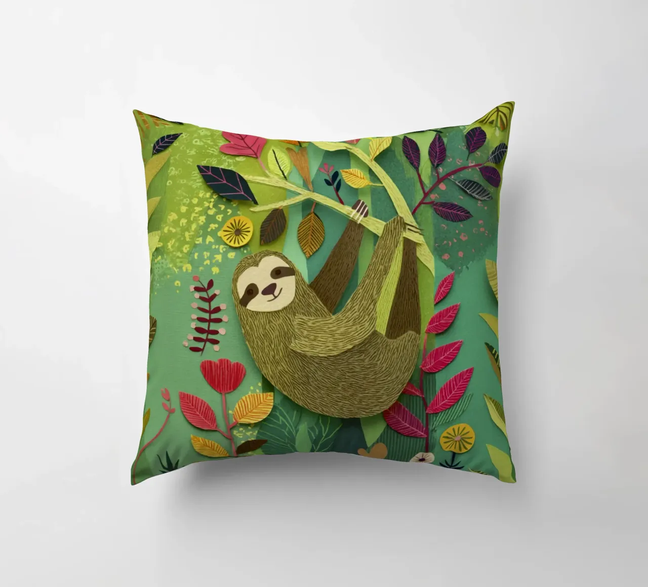 Bradipo Giungla Collage Art Vintage Tropicale Botanico Fauna Selvatica cuscino da Modern Muse