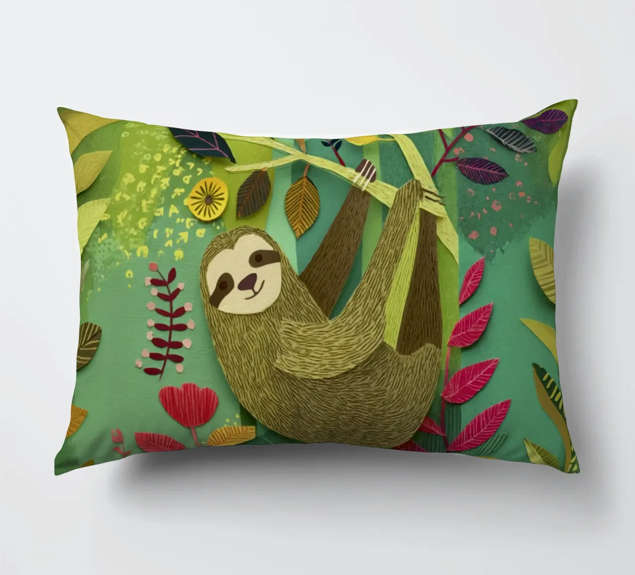 Bradipo Giungla Collage Art Vintage Tropicale Botanico Fauna Selvatica cuscino da Modern Muse