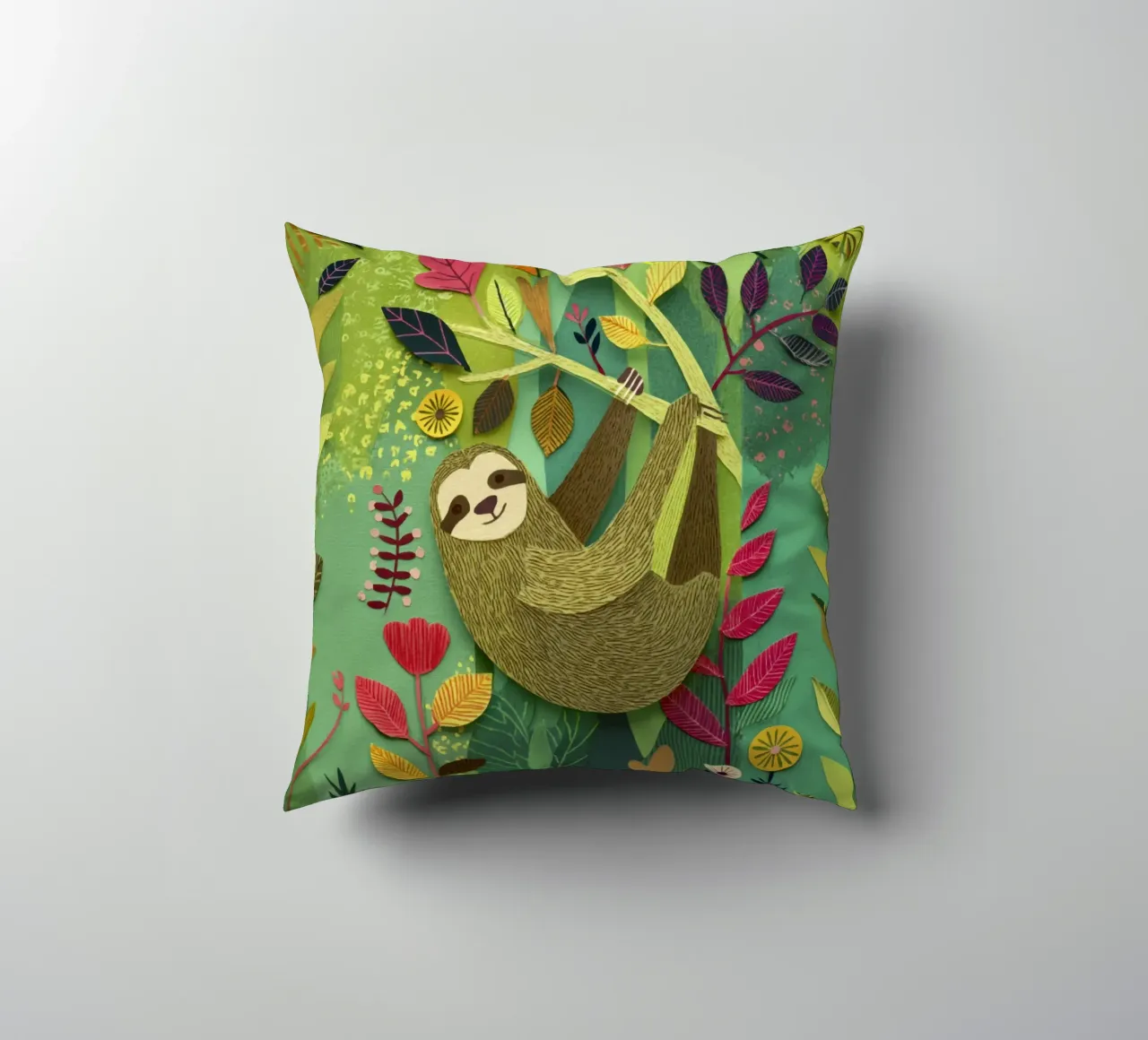 Bradipo Giungla Collage Art Vintage Tropicale Botanico Fauna Selvatica cuscino da Modern Muse