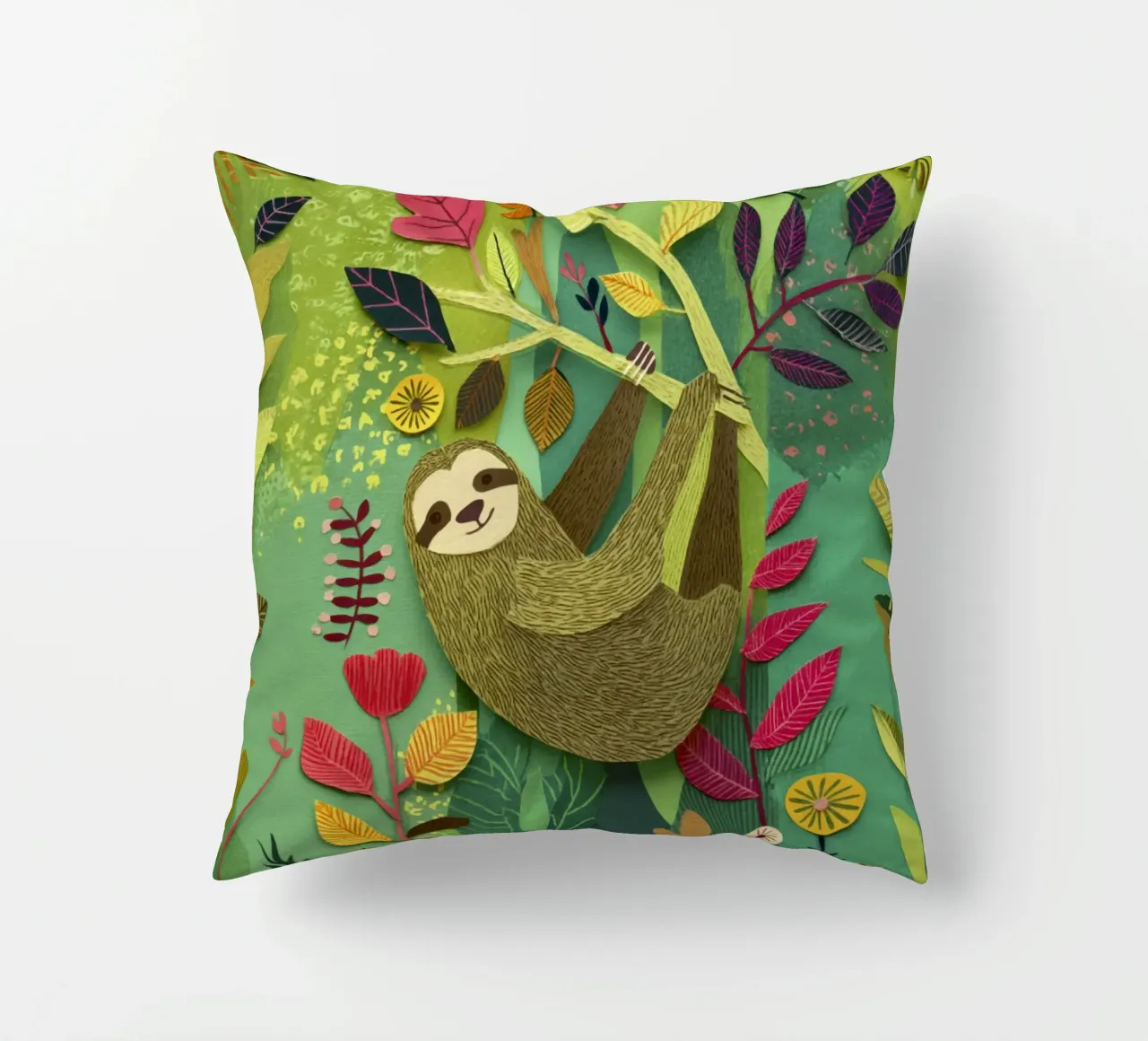 Bradipo Giungla Collage Art Vintage Tropicale Botanico Fauna Selvatica cuscino da Modern Muse