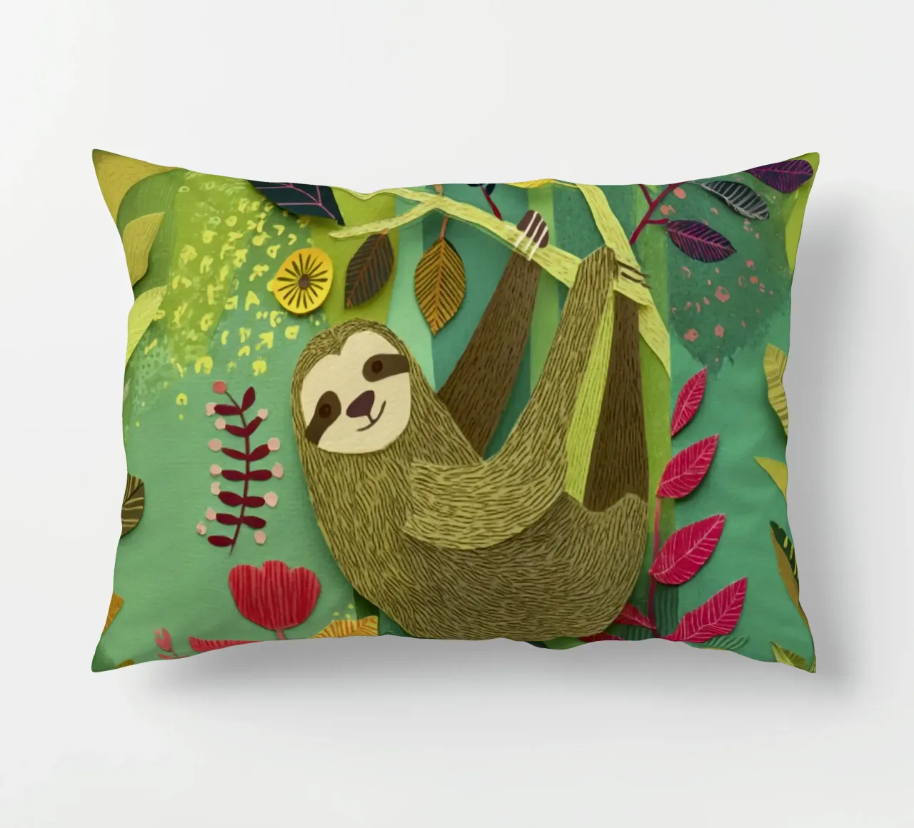 Bradipo Giungla Collage Art Vintage Tropicale Botanico Fauna Selvatica cuscino da Modern Muse