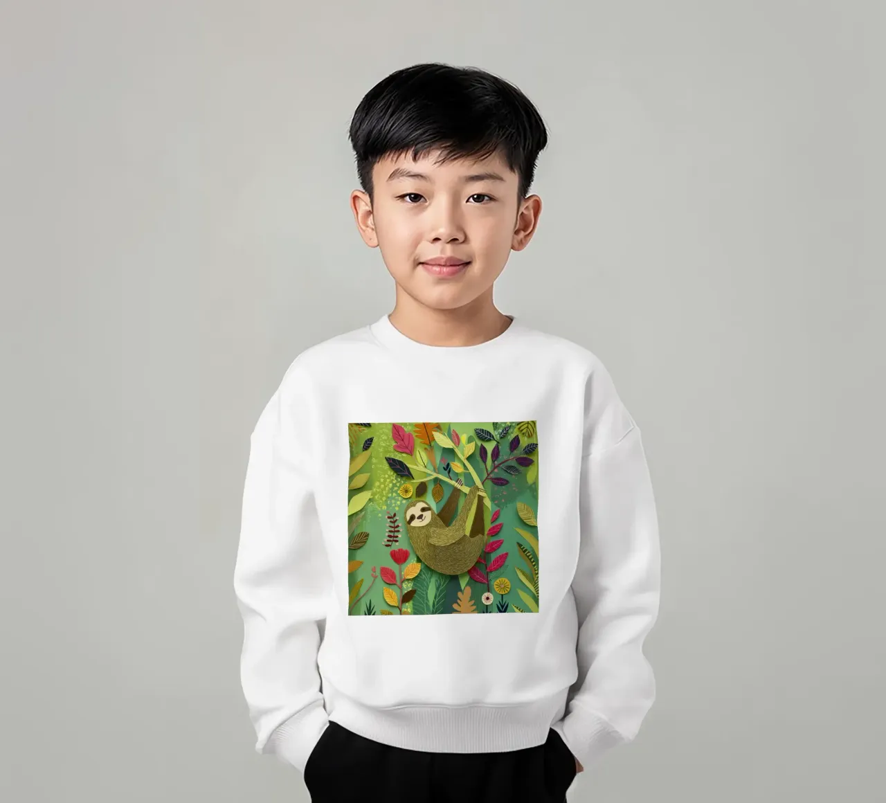 Bradipo Giungla Collage Art Vintage Tropicale Botanico Fauna Selvatica felpa bambino da Modern Muse