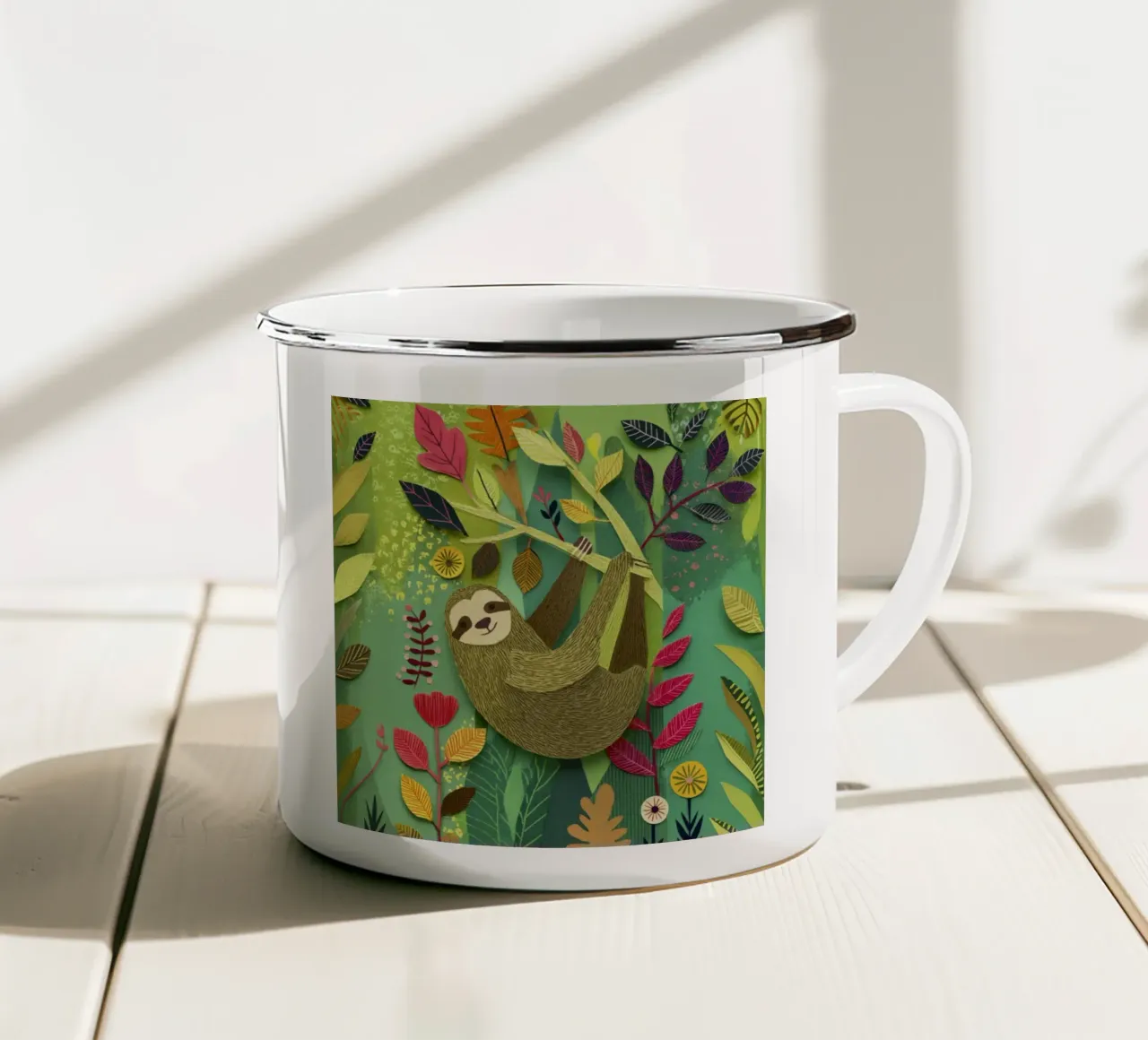 Bradipo Giungla Collage Art Vintage Tropicale Botanico Fauna Selvatica tazza in smalto da Modern Muse
