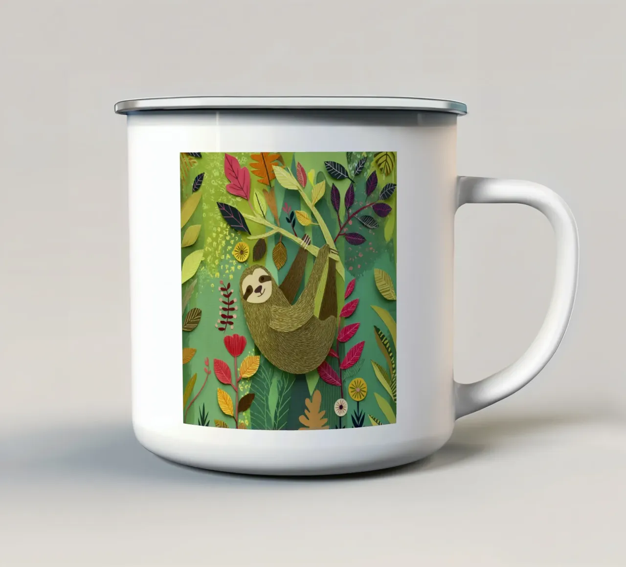 Bradipo Giungla Collage Art Vintage Tropicale Botanico Fauna Selvatica tazza in smalto da Modern Muse